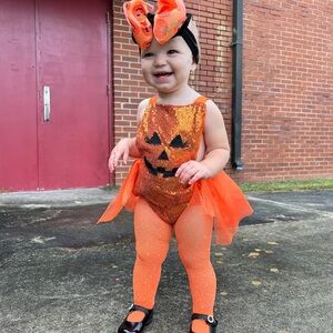 BOUTIQUE EUC Halloween Pumpkin Jack-o’-lantern Sequin Tulle Tutu Halter Bubble